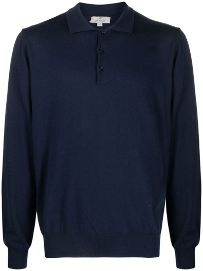 Canali Long-sleeve Polo Jumper In Blue