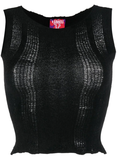 Vitelli Semi-sheer Knit Cropped Top In Black