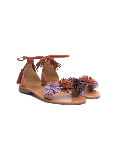 Gallucci Kids' Pompom Embellished Sandals In Brown
