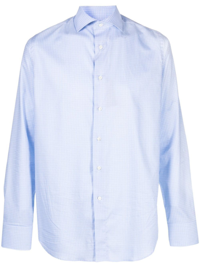 Canali Checked Long-sleeve Shirt In Blue