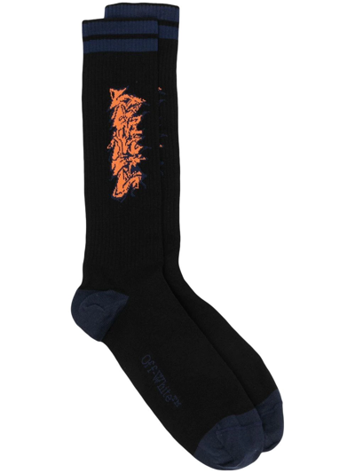 Off-white Neen 1 Graphic-motif Knitted Socks In Black
