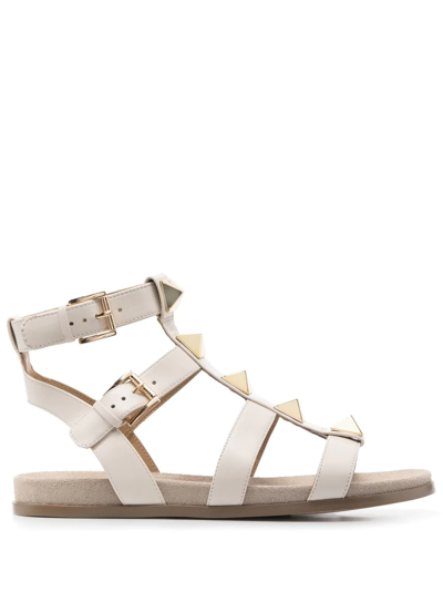 Michael Kors Wren Gladiator Flats In Beige Leather In Natural