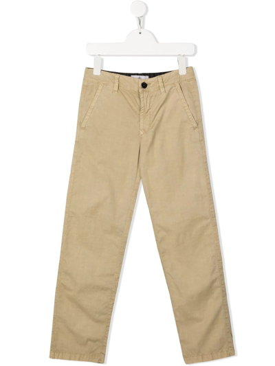 Stone Island Kids' Rear Logo-patch Chino Trousers In Neutrals