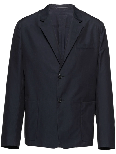 Prada Logo-patch Single-breasted Blazer In Navy