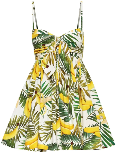 Oscar De La Renta Bow-detailed Printed Cotton-blend Poplin Mini Dress In White Multi