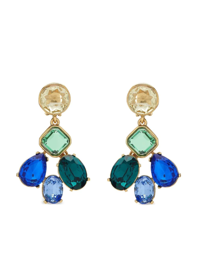 Oscar De La Renta 14k Gold-plated & Crystal Glass Cocktail Earrings In Blue Green