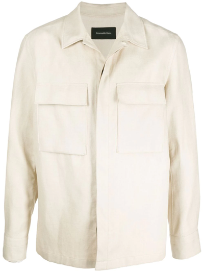 Zegna Double Layer Linen Twill Shirt In White