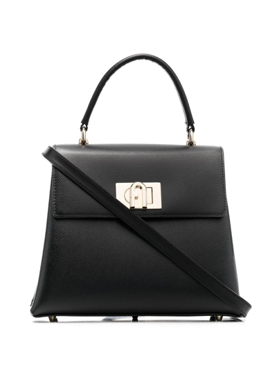 Furla Engraved-logo Leather Tote Bag In Black