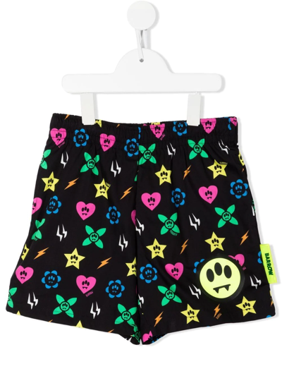 Barrow Kids' Monogram-pattern Casual Shorts In Black