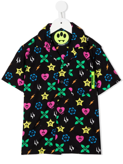 Barrow Kids' Monogram-pattern Polo Shirt In Black