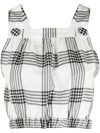 Lisa Marie Fernandez Blouson Checked Cropped Top In White