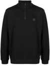 Hugo Boss Cotton-terry Zip-neck Sweatshirt With Logo Patch In Black