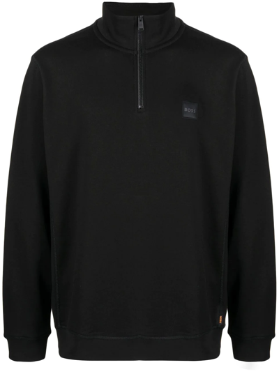 Hugo Boss High-neck Half-zip Sweatshirt In Schwarz