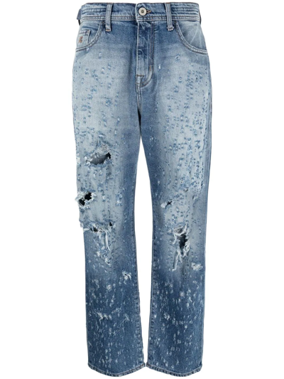 Jacob Cohen Kendal Destroyed-effect Wide-leg Jeans In Blue