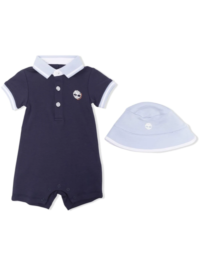 Timberland Babies' Logo-print Shorties And Hat Set In Blue