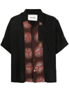 Story Mfg. Greetings Short Sleeve Organic Linen Button-up Shirt In Black