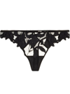 Fleur Du Mal Black Lily Embroidery Hipster Thong In Black