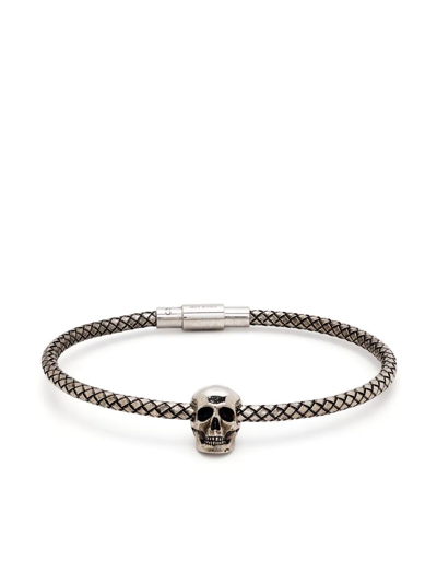 Alexander Mcqueen Skull-charm Woven Bracelet In Silver