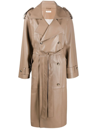 The Mannei Amman Leather Trench Coat In Neutrals