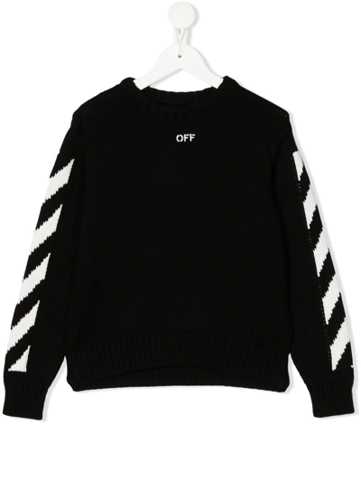 Off-white Kids' Sleeve-stripe Knitted Jumper In Black
