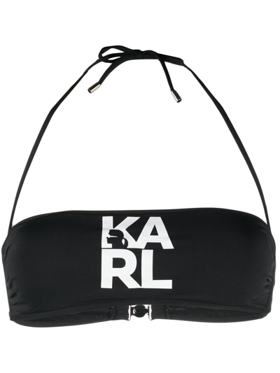 Karl Lagerfeld Logo-print Bandeau Bikini Top In Black