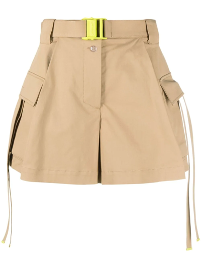 Off-white Camel Belted Gabardine Cargo Shorts In Multicolor