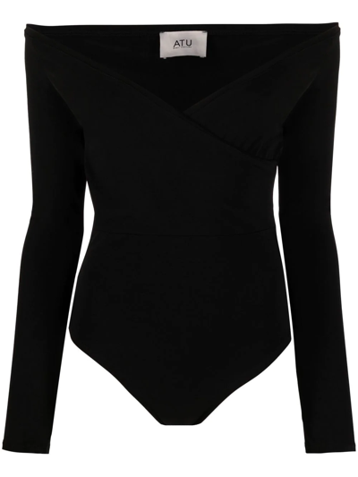 Atu Body Couture V-neck Off-shoulder Bodysuit In Black
