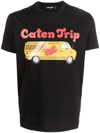 Dsquared2 D-squared2 Mans Black Cotton T-shirt With Caten Trip Print In Black