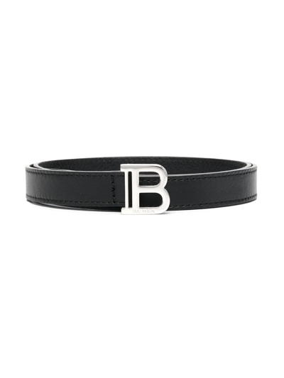 Balmain Teen Logo-buckle Detail Leather Belt In Black