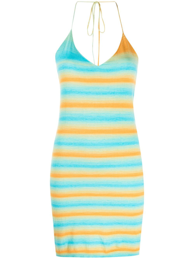 Paloma Wool Serengetti Irregular Stripe Cotton Halter Dress In Blue