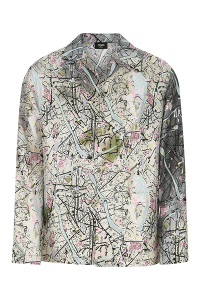 Fendi Map Silk Shirt In Grey