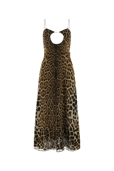 Saint Laurent Cut-out Leopard-print Midi Dress In Black