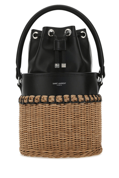 Saint Laurent Two-tone Leather And Vimini Small Bahia Bucket Bag Multicoloured  Donna Tu In Multicolor