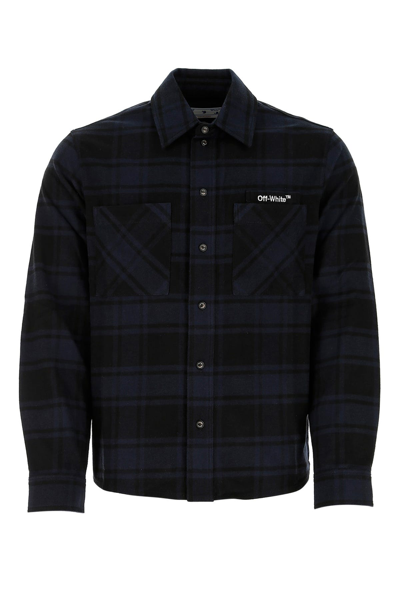 Off-white Logo Arrow Cotton Blend Flannel Button-up Shirt In Blue