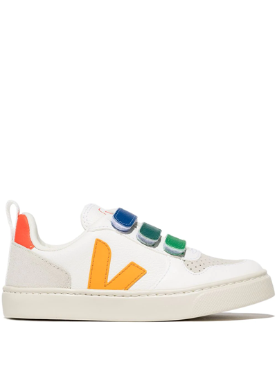 Veja Kids' V-10 Touch-strap Sneakers In White