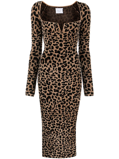 Galvan Freya Leopard Jacquard-knit Midi Dress