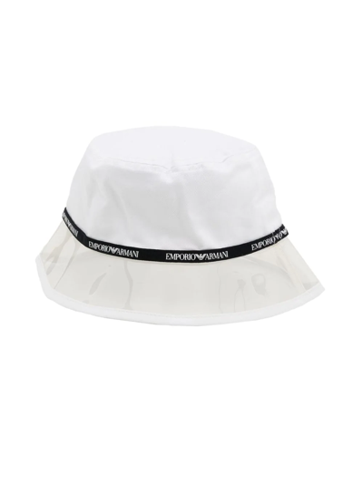Emporio Armani Kids' Cotton Gabardine & Pvc Bucket Hat In White
