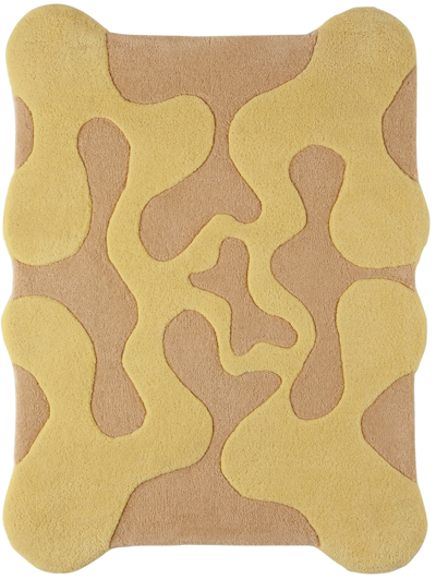 Mush Studios Beige & Yellow Small Oops Rug In Electric Yellow