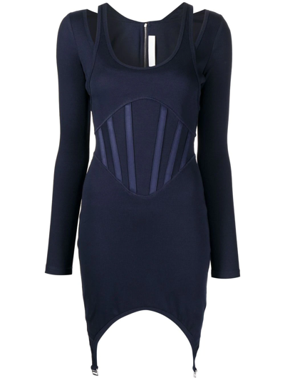 Dion Lee Fin Layered Ribbed Stretch-organic Cotton Mini Dress In Navy