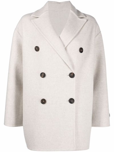 Brunello Cucinelli Double Breasted Cashmere Peacoat In Grey
