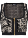 Balmain Monogram Wool-blend Crop Top In Black