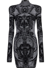 Balmain High-neck Velvet-trimmed Minidress In Black