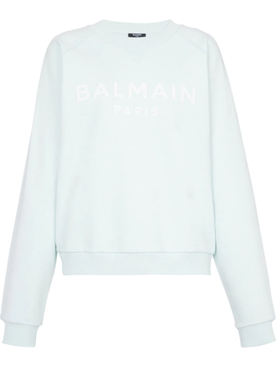 Balmain Logo-print Cotton Sweatshirt In Light Blue