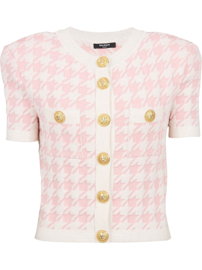 Balmain Houndstooth Pattern Button-up Top In White