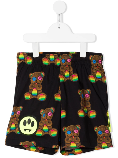 Barrow Kids' Logo-patch Graphic Print Shorts In 黑色