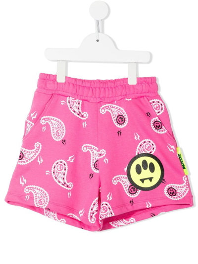 Barrow Kids' Paisley Logo-print Track Shorts In Pink