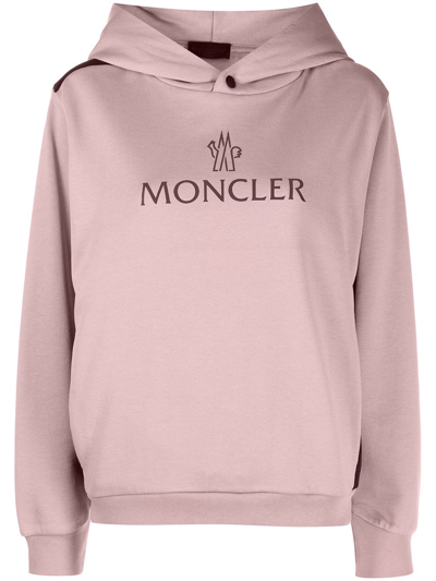 Moncler Color Block Graphic Logo Hoodie In Dark Pink
