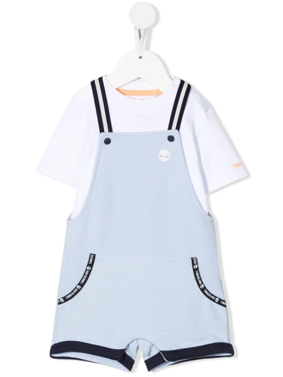 Timberland Babies' Boys White & Blue Dungaree Set