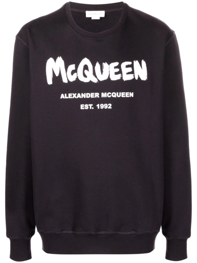 Alexander Mcqueen Graffiti Logo-print Cotton Sweatshirt In Black Multi