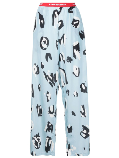 Charles Jeffrey Loverboy Abstract-print Logo-waist Trousers In 蓝色